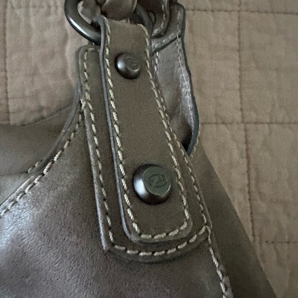 Designer Gray Structured Shoulder Bag with Metal Accents from Bloomingdale’s - Picture 3 of 16